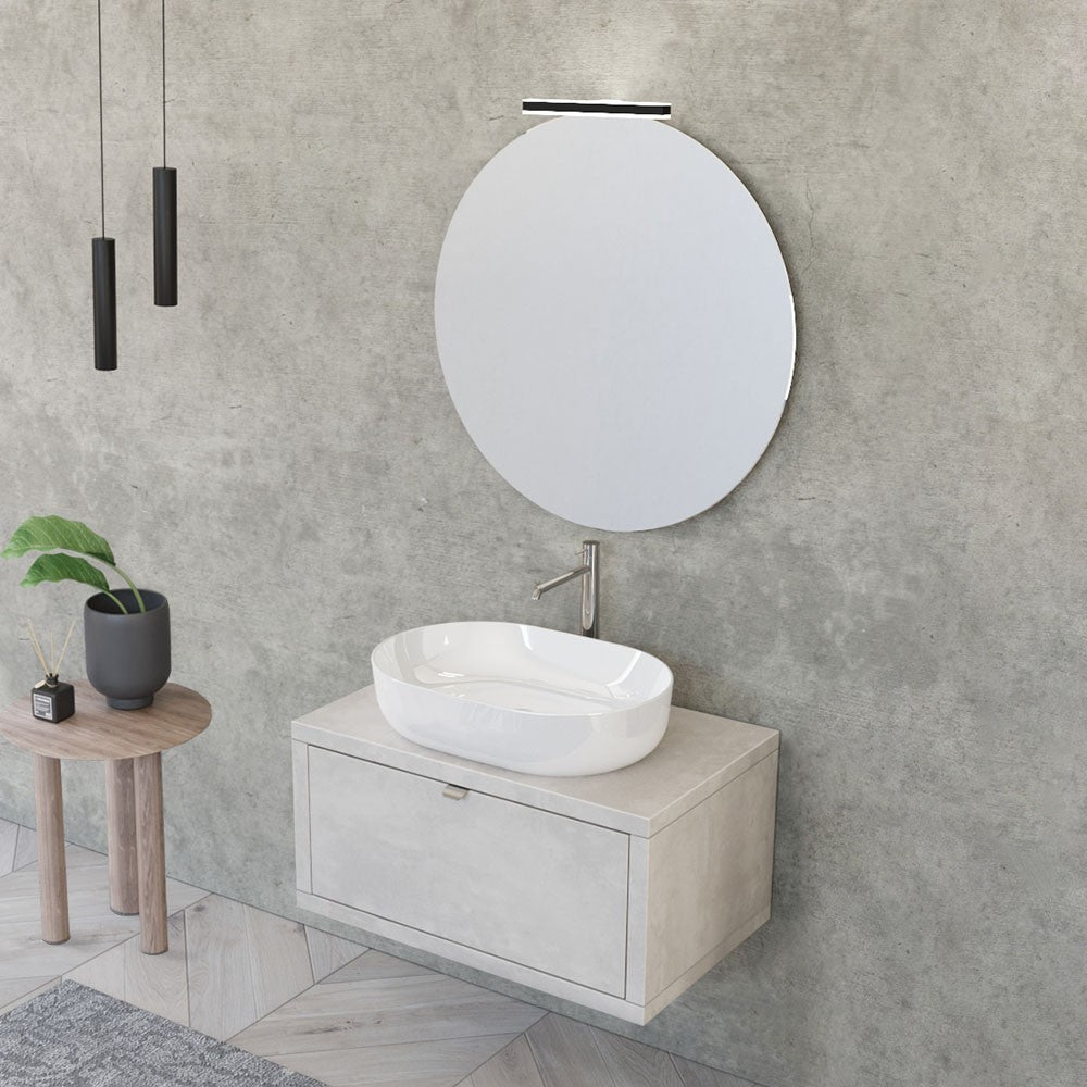 Mobile bagno sospeso 80 cm Master grigio nuvola con lavabo appoggio e specchio