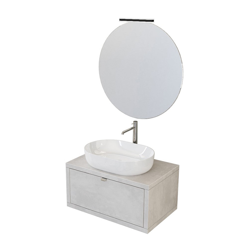 Mobile bagno sospeso 80 cm Master grigio nuvola con lavabo appoggio e specchio