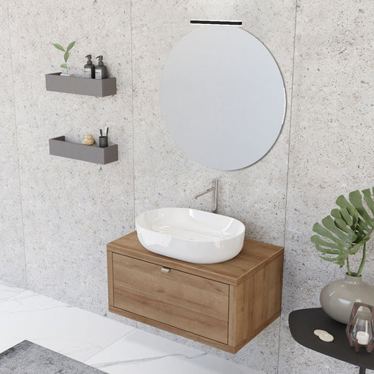 Mobile bagno sospeso 80 cm Master rovere miele con lavabo appoggio e specchio