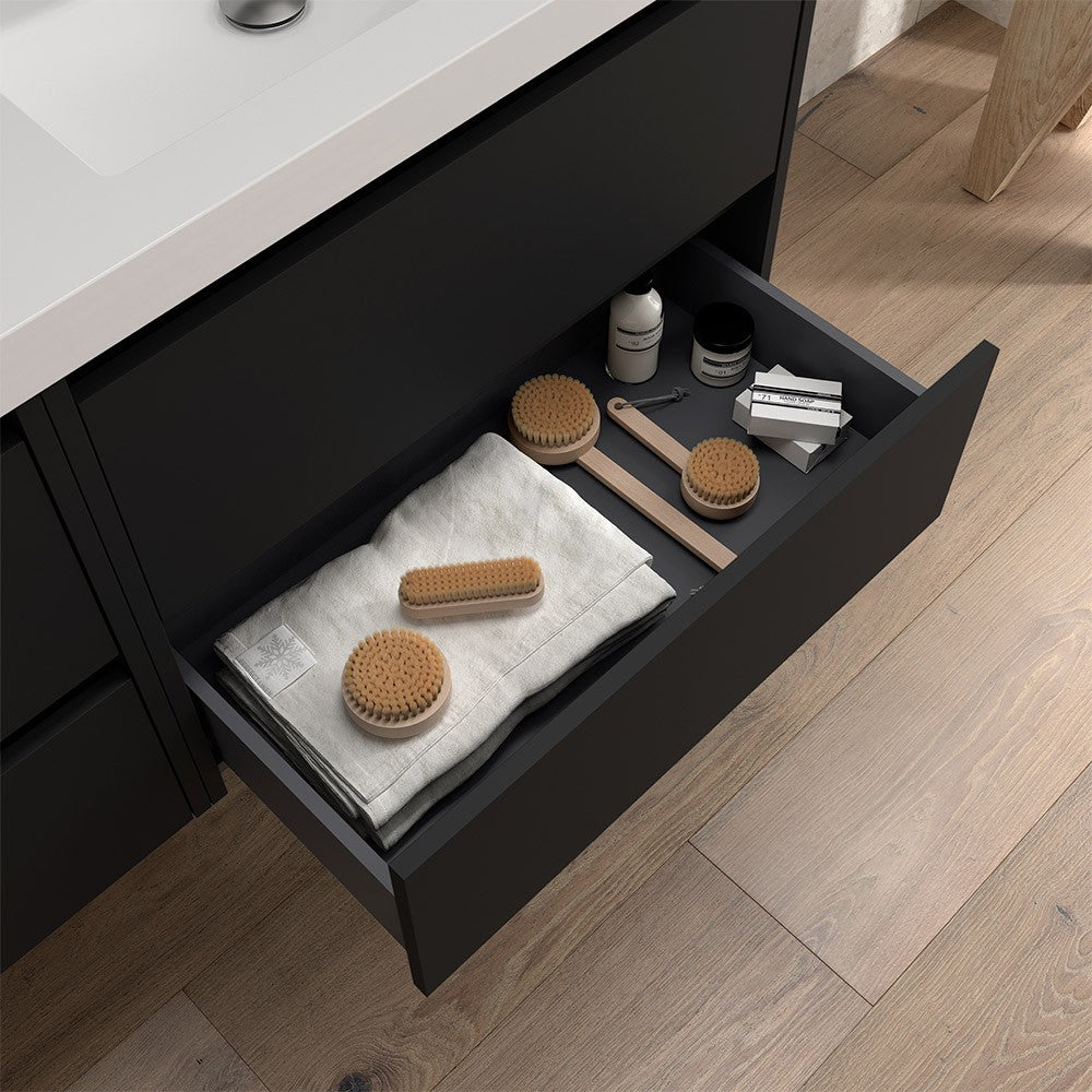 Mobile bagno sospeso 80 cm nero satinato con specchio e lavabo Gaya