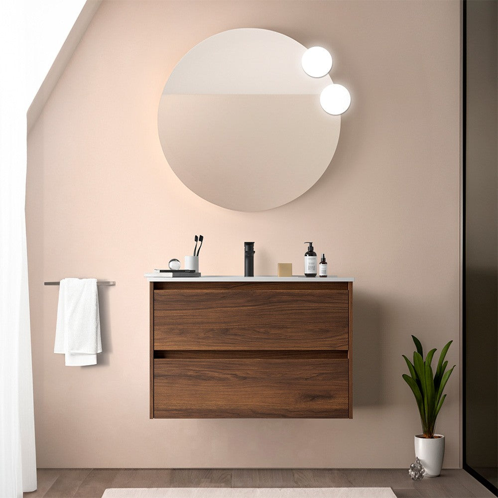 Mobile bagno sospeso 80 cm noce maya con specchio e lavabo Gaya