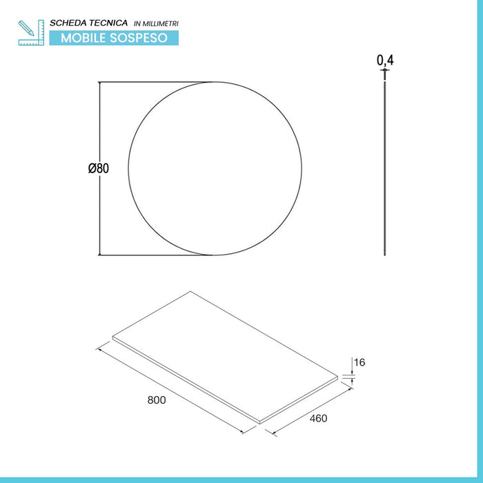 Mobile bagno sospeso 80 cm noce maya con top e specchio Gaya