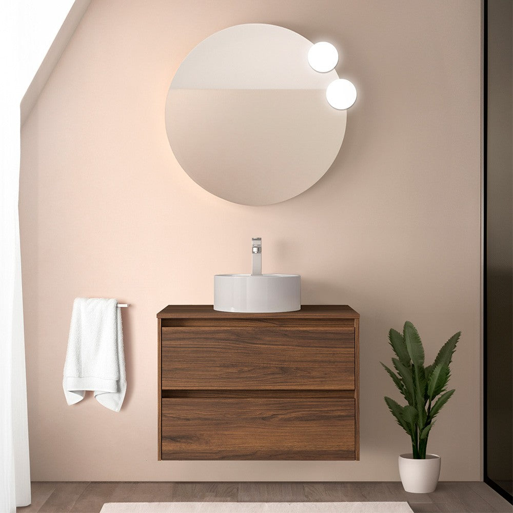 Mobile bagno sospeso 80 cm noce maya con top e specchio Gaya