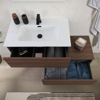 Mobile bagno sospeso 80 cm ossido e noce con cassetto sfalsato Kleo