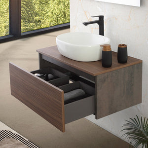 Mobile bagno sospeso 80 cm ossido e noce con lavabo e specchio Kleo