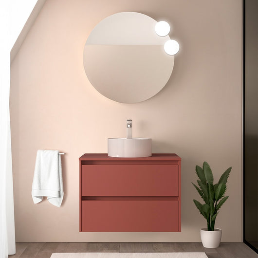 Mobile bagno sospeso 80 cm rossa satinato con top e specchio Gaya