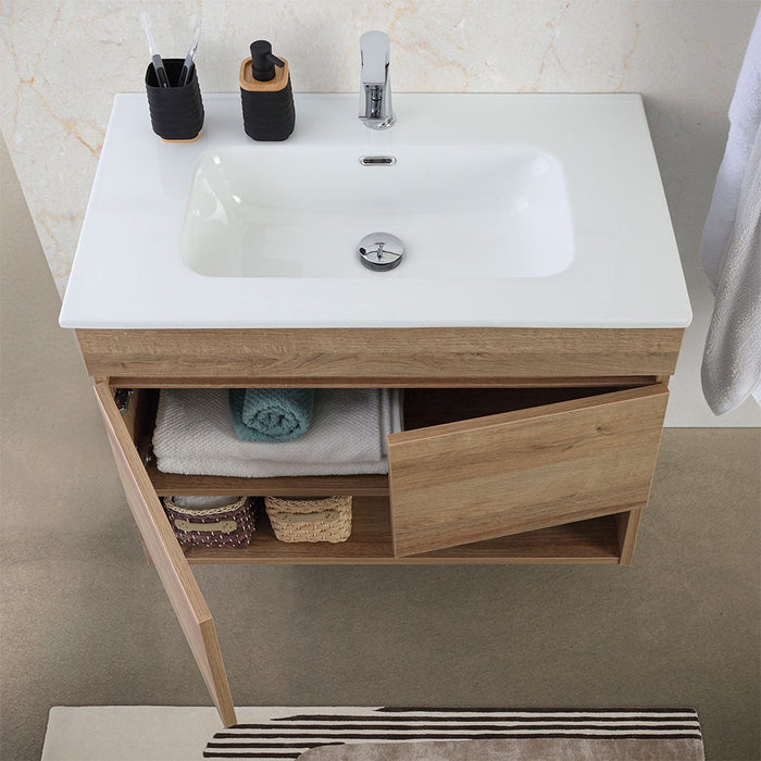 Mobile bagno sospeso 80 cm rovere africa con ante e vano a giorno Kleo