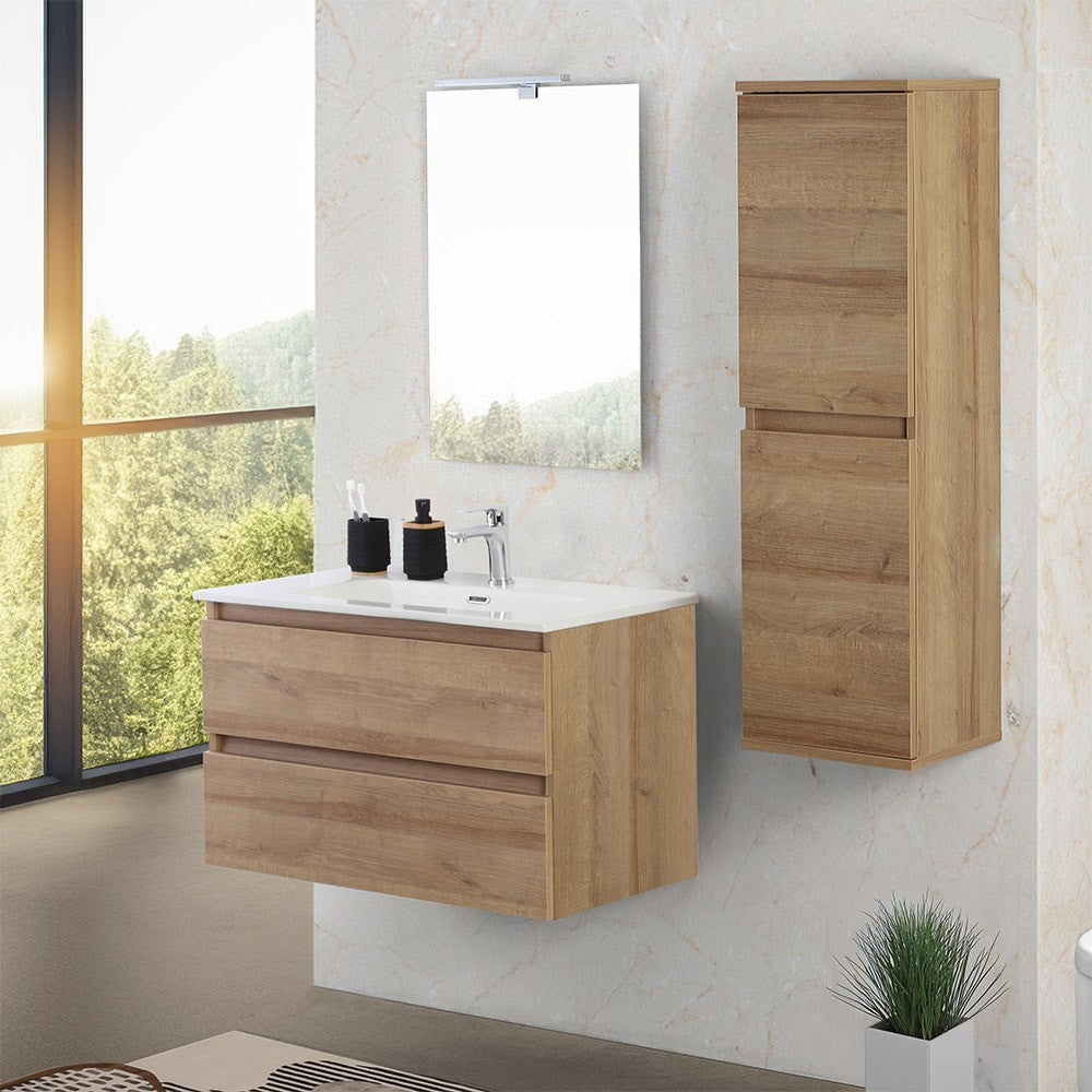 Mobile bagno sospeso 80 cm rovere africa con cassetti soft-close Kleo