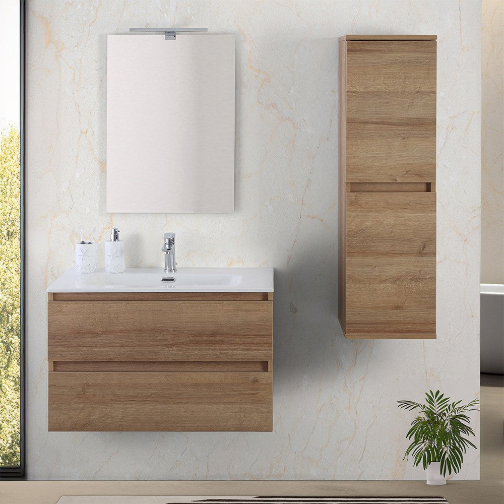 Mobile bagno sospeso 80 cm rovere africa con cassetti soft-close Kleo