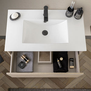 Mobile bagno sospeso 80 cm rovere alaska con cassetto e specchio Oasi