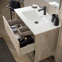 Mobile bagno sospeso 80 cm rovere alaska con cassetto e specchio Oasi