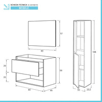 Mobile bagno sospeso 80 cm rovere alaska un cassetto con pensile e specchio Oasi