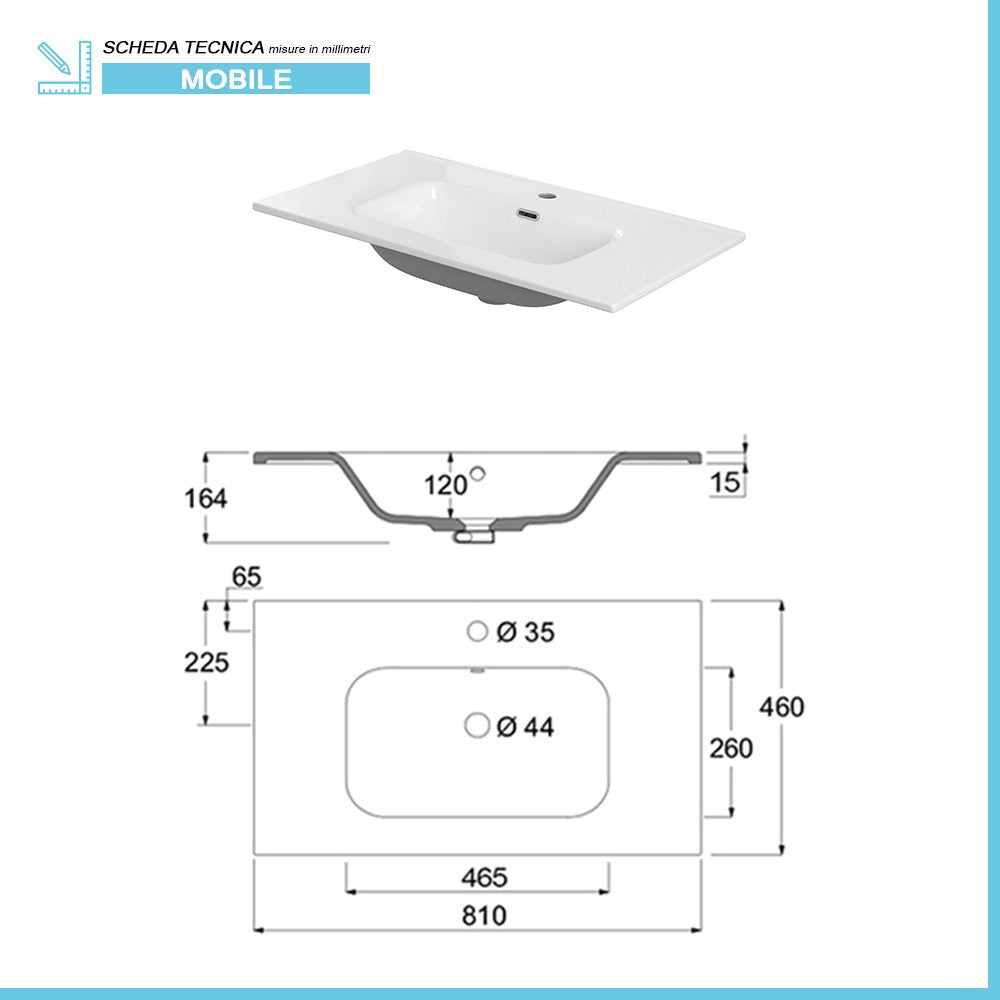 Mobile bagno sospeso 80 cm rovere alaska un cassetto con pensile e specchio Oasi