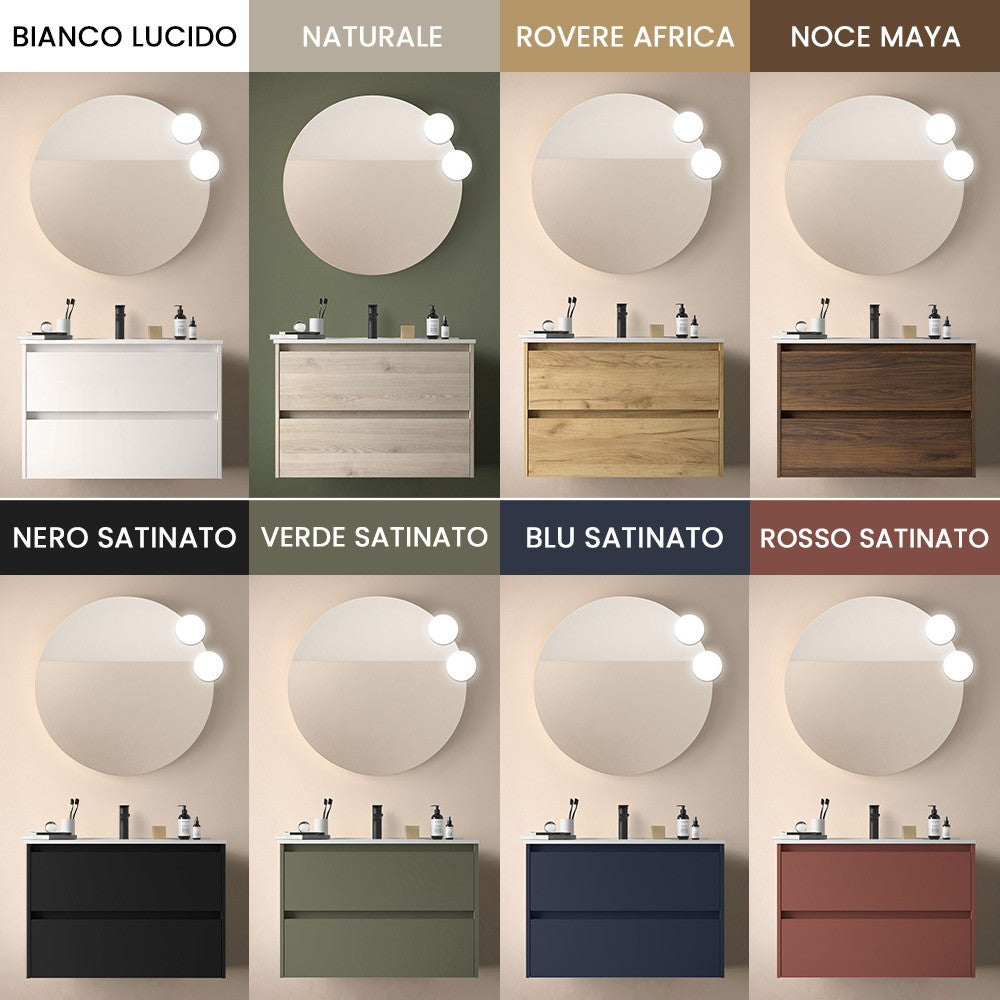 Mobile bagno sospeso 80 cm rovere bali con specchio e lavabo Gaya