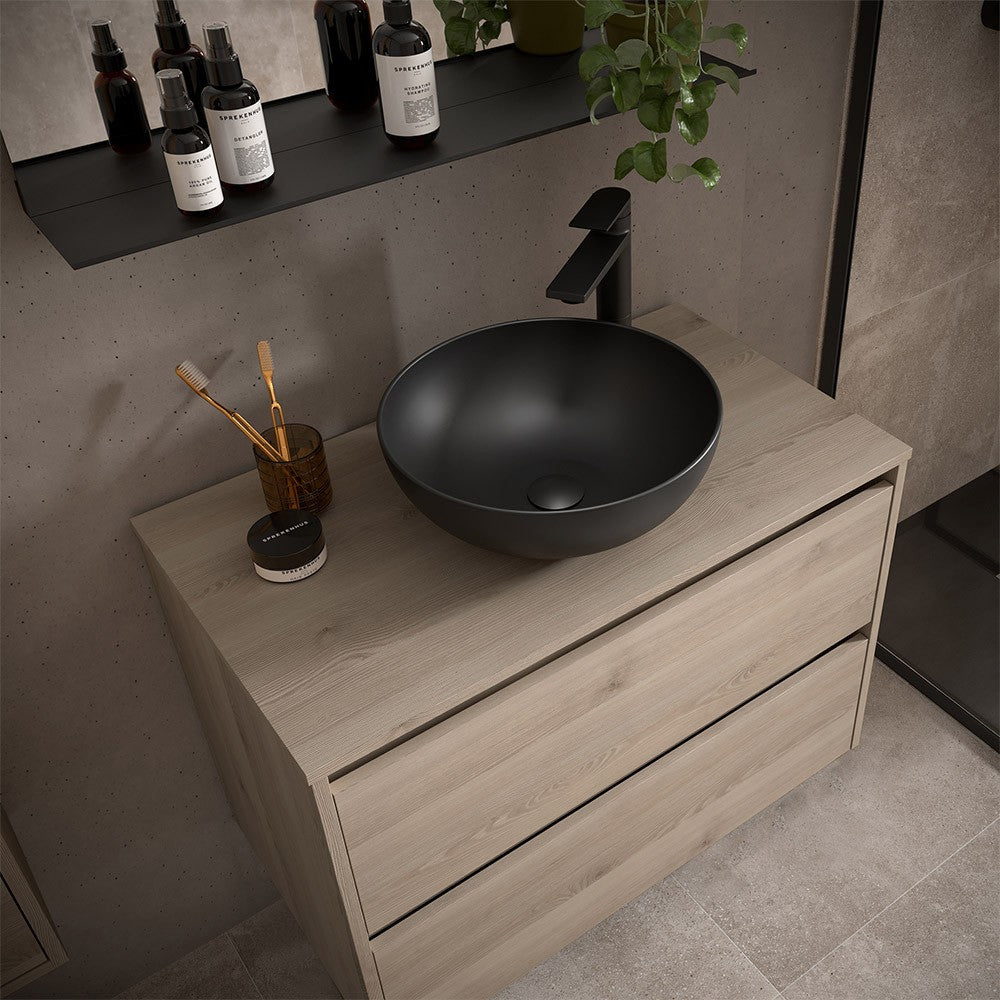 Mobile bagno sospeso 80 cm rovere bali con top e specchio Gaya