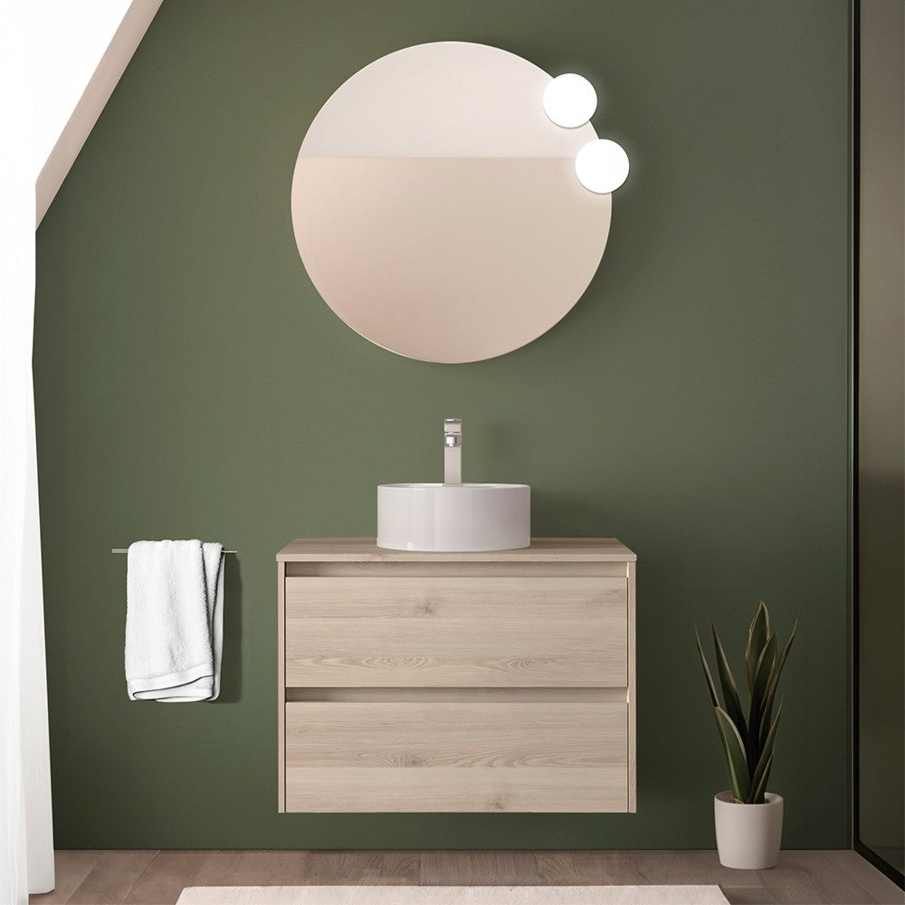 Mobile bagno sospeso 80 cm rovere bali con top e specchio Gaya