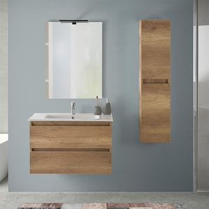 Mobile bagno sospeso 80 cm rovere naturale con pensile H 125 cm Nadia