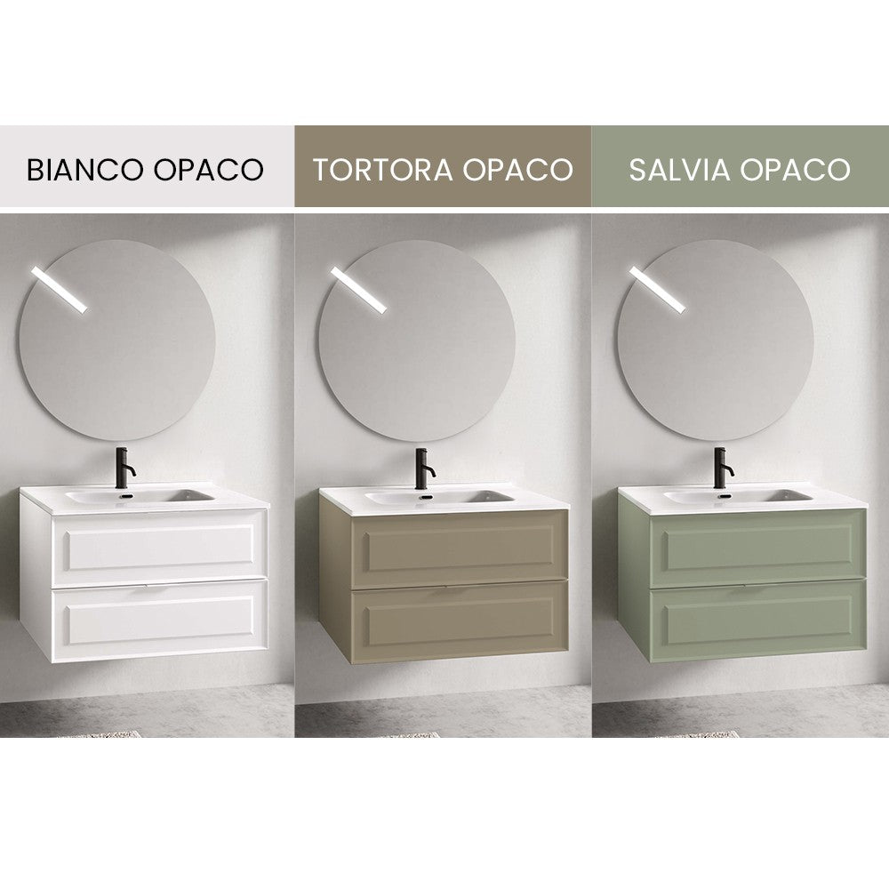 Mobile bagno sospeso 80 cm salvia opaco con lavabo e specchio Matisse