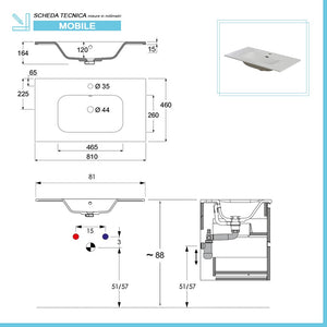 Mobile bagno sospeso 80 cm salvia opaco con lavabo e specchio Matisse