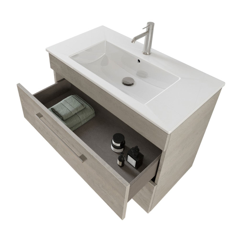 Mobile bagno sospeso 80 cm Smart grigio legno con lavabo e specchio