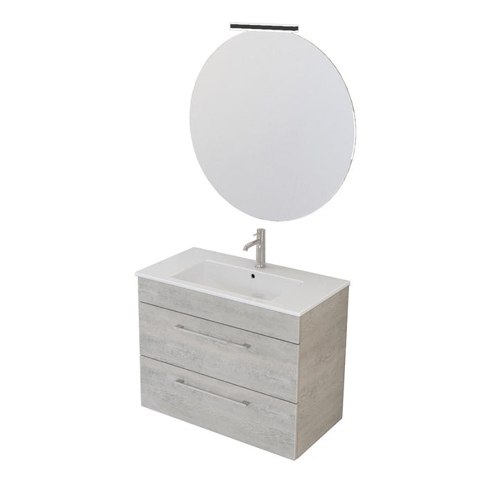 Mobile bagno sospeso 80 cm Smart grigio legno con lavabo e specchio