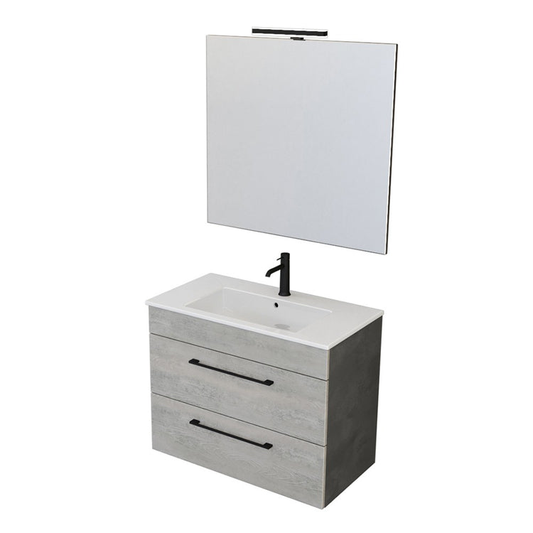 Mobile bagno sospeso 80 cm Smart grigio legno/lava con specchio 