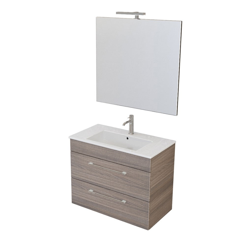 Mobile bagno sospeso 80 cm Smart olmo con lavabo e specchio