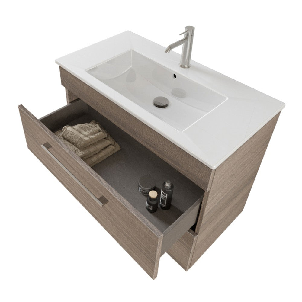 Mobile bagno sospeso 80 cm Smart olmo con lavabo e specchio