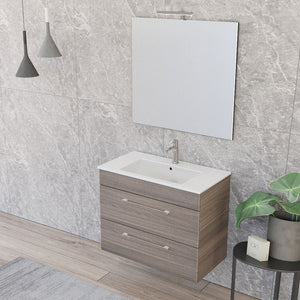 Mobile bagno sospeso 80 cm Smart olmo con lavabo e specchio