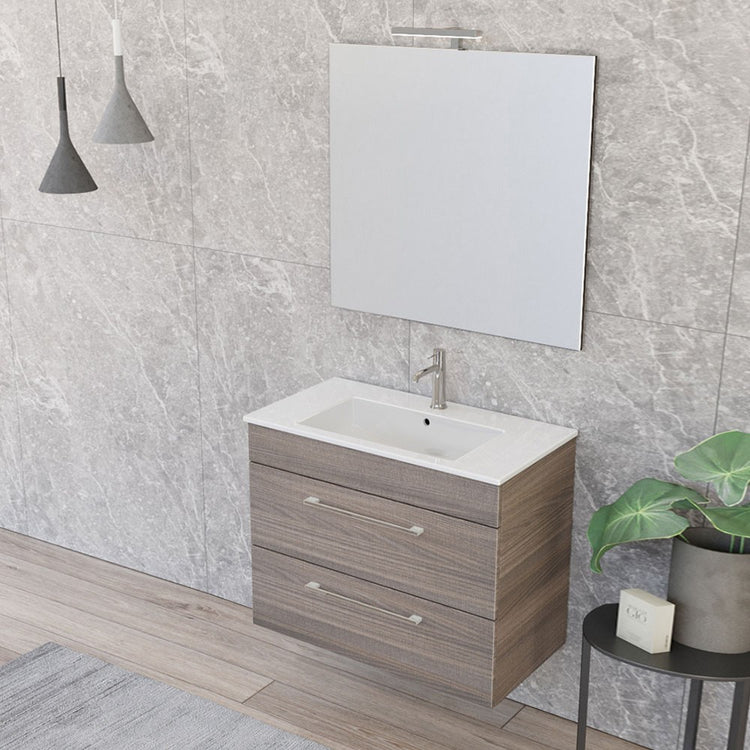 Mobile bagno sospeso 80 cm Smart olmo con lavabo e specchio