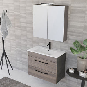 Mobile bagno sospeso 80 cm Smart olmo/lava con specchio contenitore