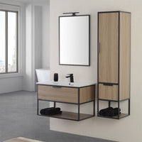 Mobile bagno sospeso 80 cm stile industrial nero e legno Baketo