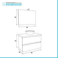 Mobile bagno sospeso 80 cm Town bianco top naturale per lavabo d'appoggio