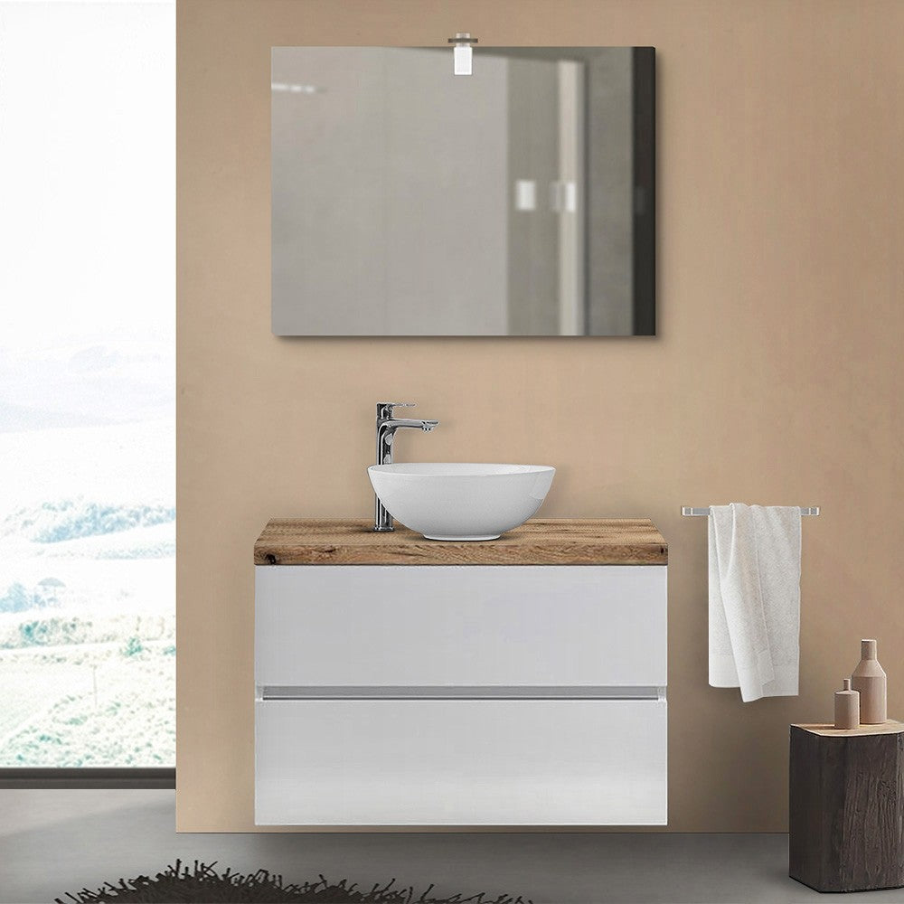 Mobile bagno sospeso 80 cm Town bianco top naturale per lavabo d'appoggio