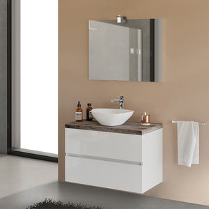 Mobile bagno sospeso 80 cm Town bianco top rovere per lavabo d'appoggio