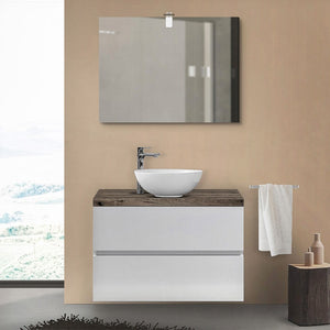 Mobile bagno sospeso 80 cm Town bianco top rovere per lavabo d'appoggio