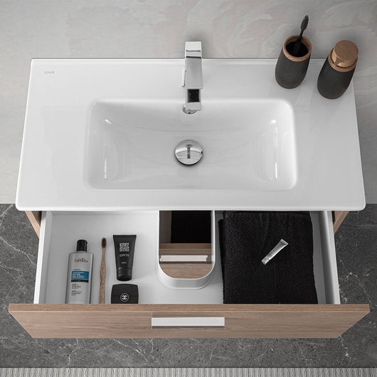 Mobile bagno sospeso 80 rovere africa con lavabo e specchio Miami