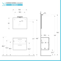 Mobile bagno sospeso 80 rovere africa con lavabo e specchio Miami