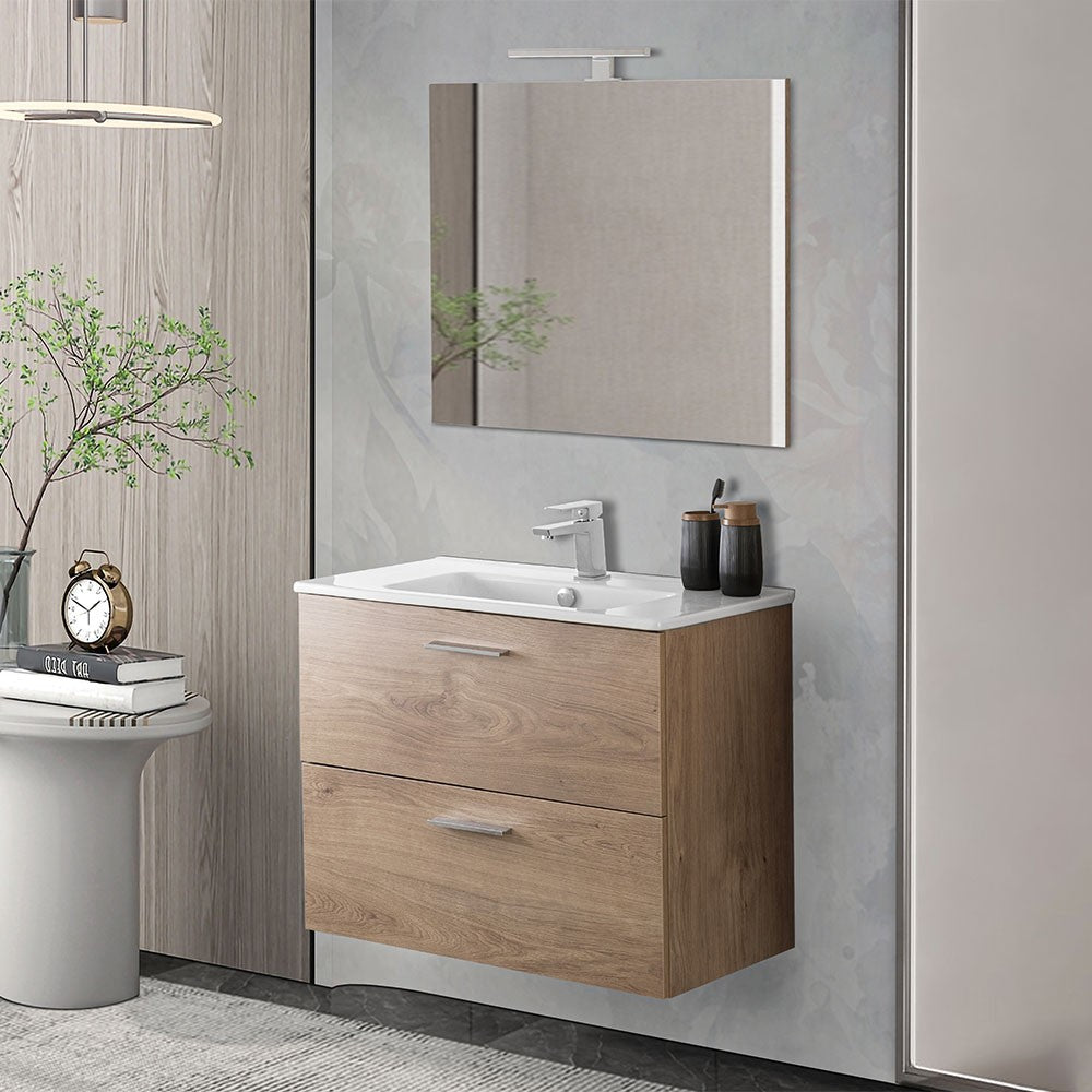 Mobile bagno sospeso 80 rovere africa con lavabo e specchio Miami