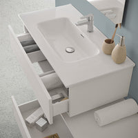 Mobile bagno sospeso 80 rovere bianco con 2 cassetti e pensile Nadia