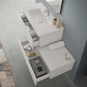 Mobile bagno sospeso 80 rovere bianco con 2 cassetti e pensile Nadia