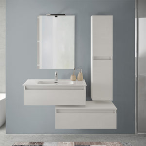 Mobile bagno sospeso 80 rovere bianco con 2 cassetti e pensile Nadia