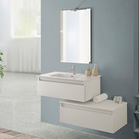 Mobile bagno sospeso 80 rovere bianco con base lavabo e cassetto Nadia