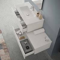 Mobile bagno sospeso 80 rovere bianco con base lavabo e cassetto Nadia