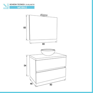 Mobile bagno sospeso 80 rovere fumo top cenere con specchio LED Town