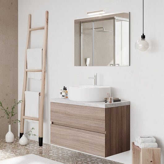 Mobile bagno sospeso 80 rovere fumo top cenere con specchio LED Town