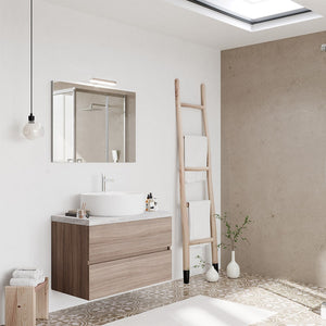 Mobile bagno sospeso 80 rovere fumo top cenere con specchio LED Town