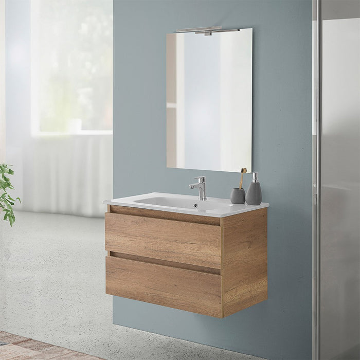 Mobile bagno sospeso 80 rovere naturale completo con 2 cassetti Nadia