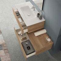 Mobile bagno sospeso 80 rovere naturale con 2 cassetti e pensile Nadia