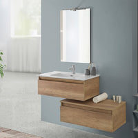 Mobile bagno sospeso 80 rovere naturale con base lavabo e cassetto Nadia